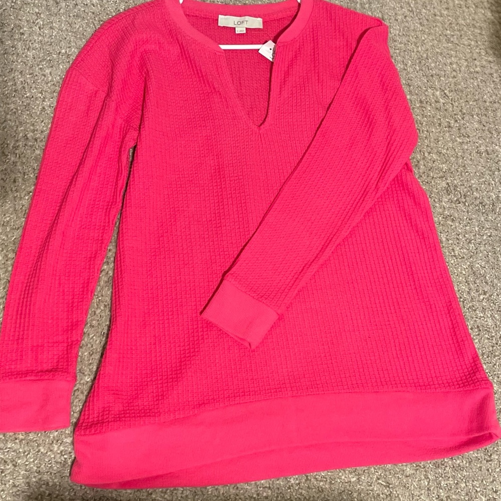 NWT hot pink waffle knit long sleeve v neck
